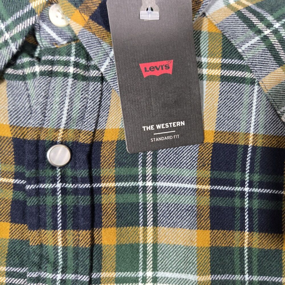 Levis The Western Standard Fit Plaid Flannel Shirt Mens 2XL Green 574230019 - Picture 2 of 9